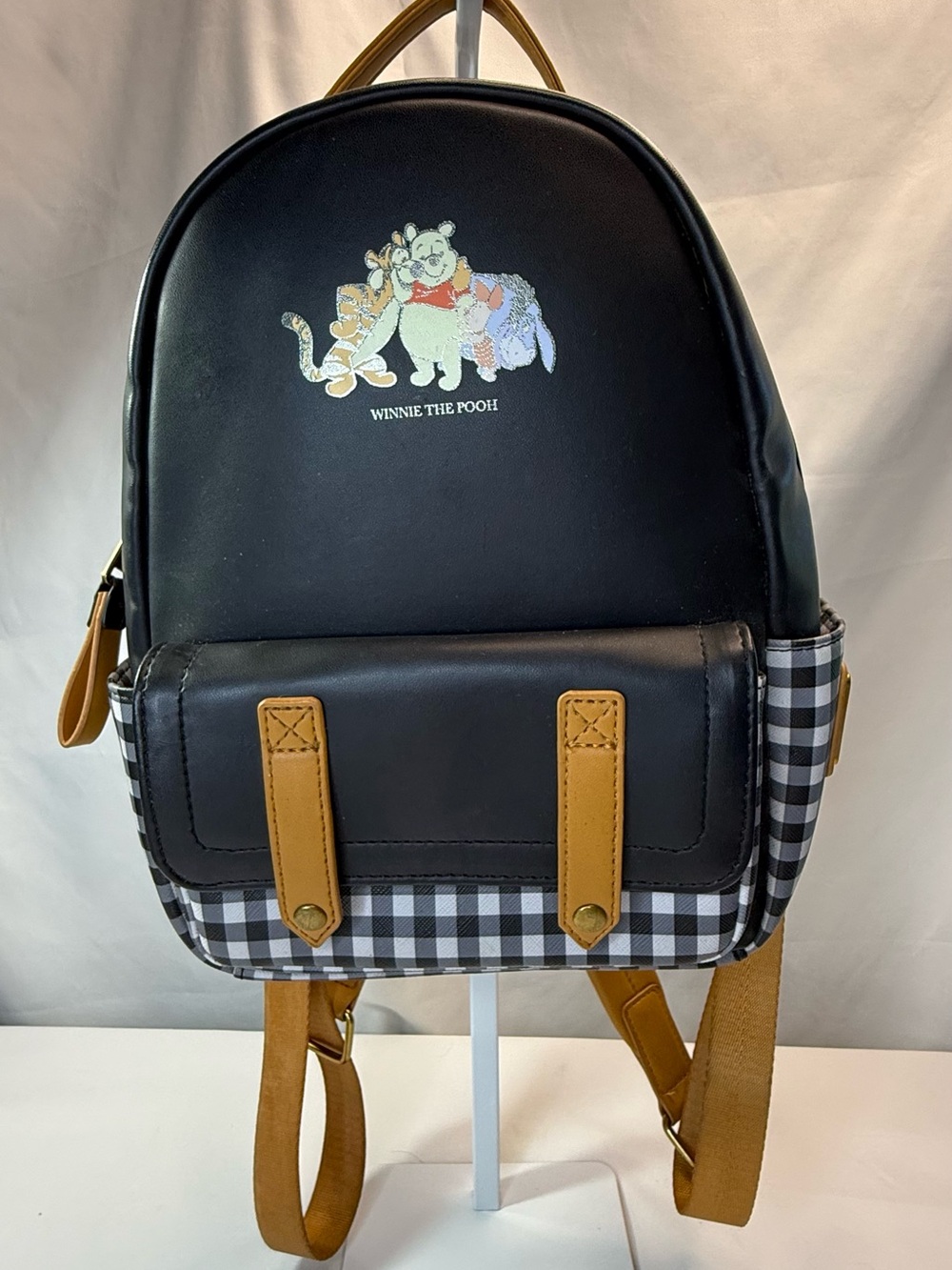 Loungefly Black/White Winnie the Pooh & Friends Gingham Backpack w/ Tan Accents
